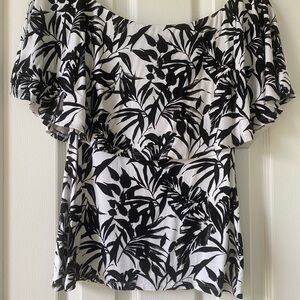 White House Black Market Black and White Off the Shoulder Top